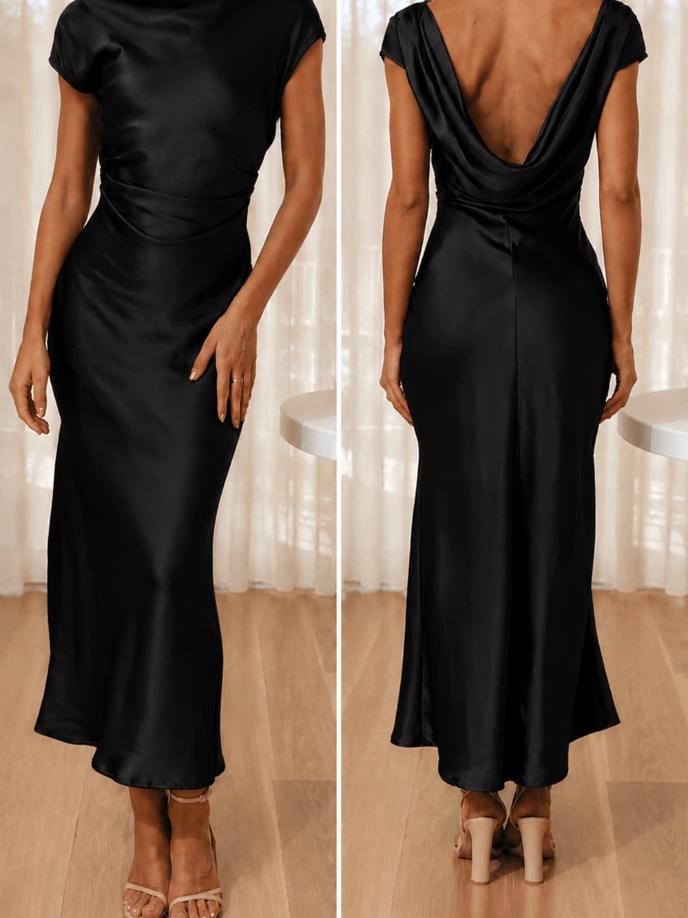 Gmetoey Black Satin Dress (Size M)